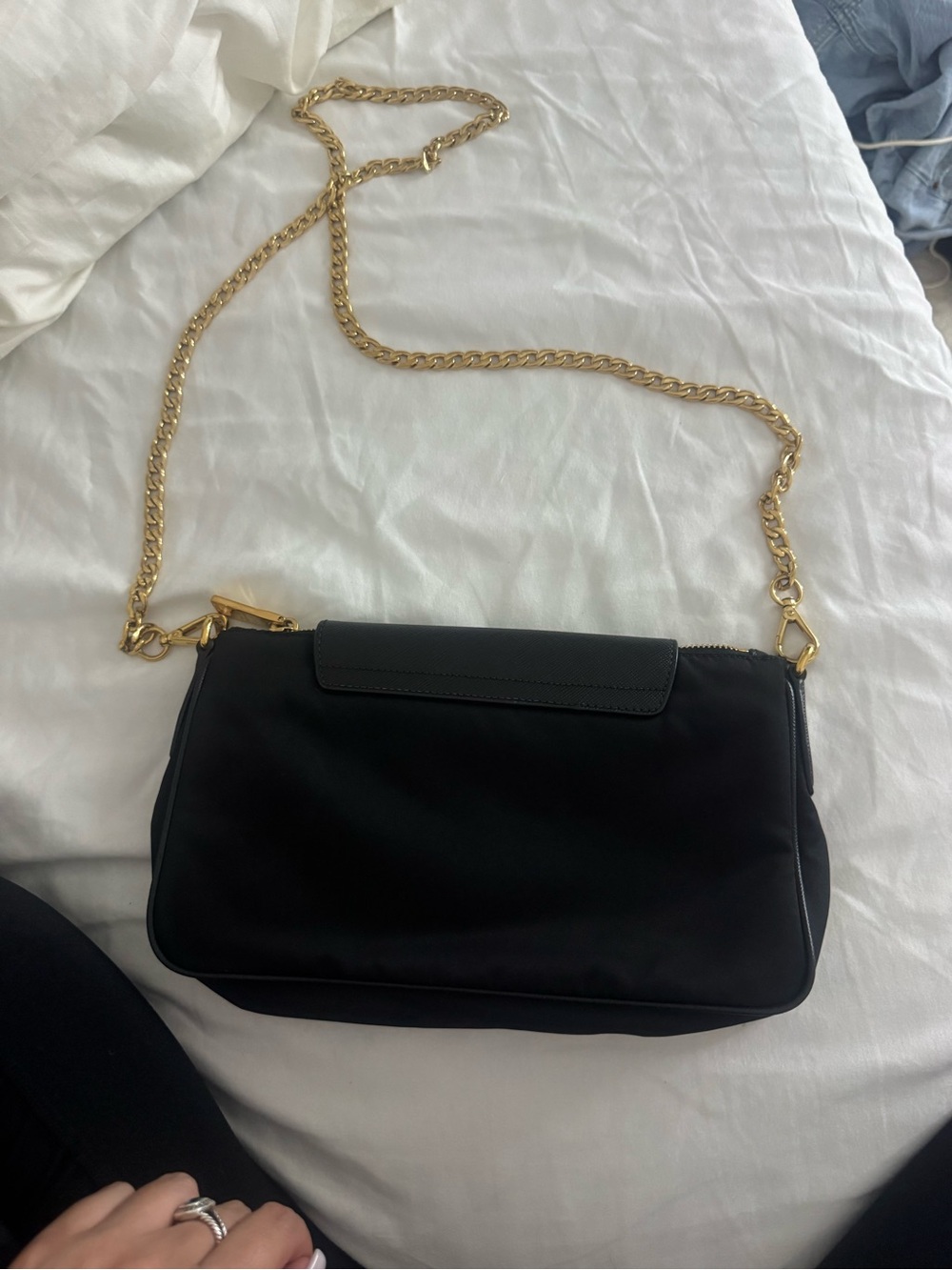 Prada Black Nylon Crossbody Bag with Gold Chain - Picture 2 of 6